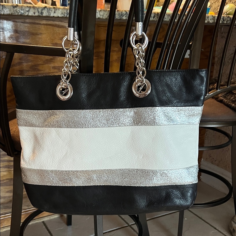Cynthia Rowley Black, White, and Silver Tote